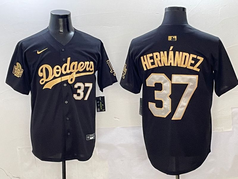 Men Los Angeles Dodgers #37 Hernandez Black Gold Game Nike 2025 MLB Jersey style 4